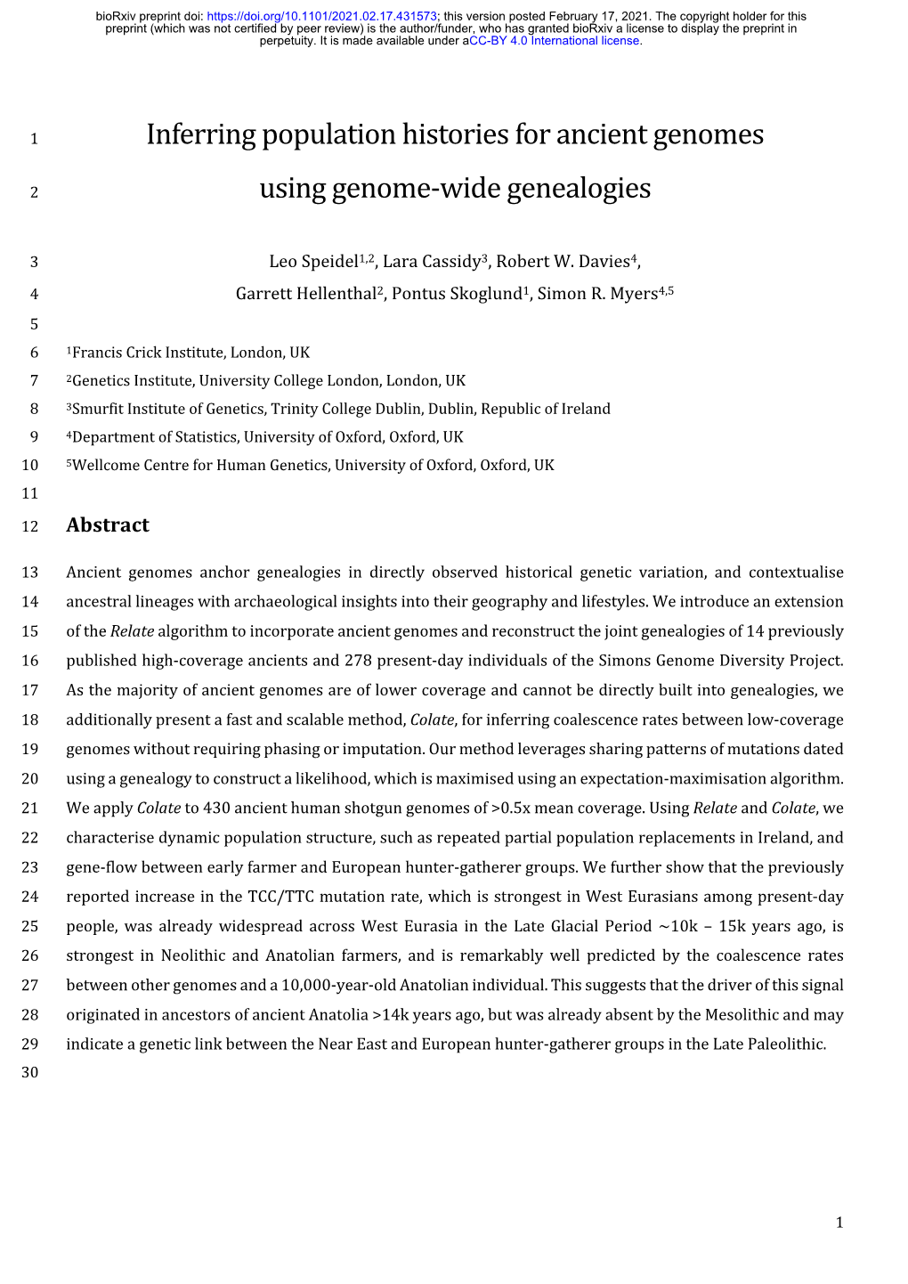 Inferring Population Histories for Ancient Genomes Using