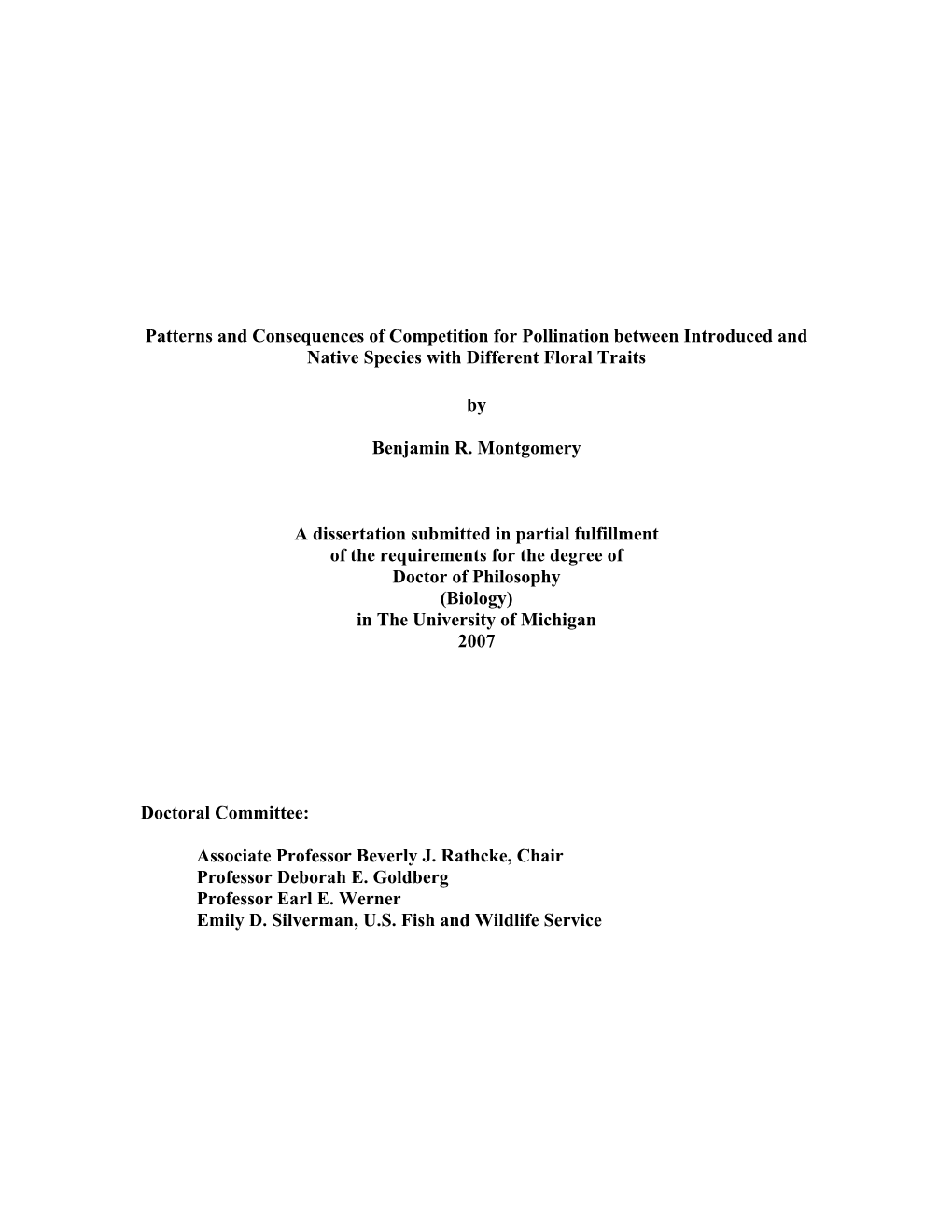 Patterns and Consequences of Competition for Pollination Between Introduced and Native Species with Different Floral Traits by B