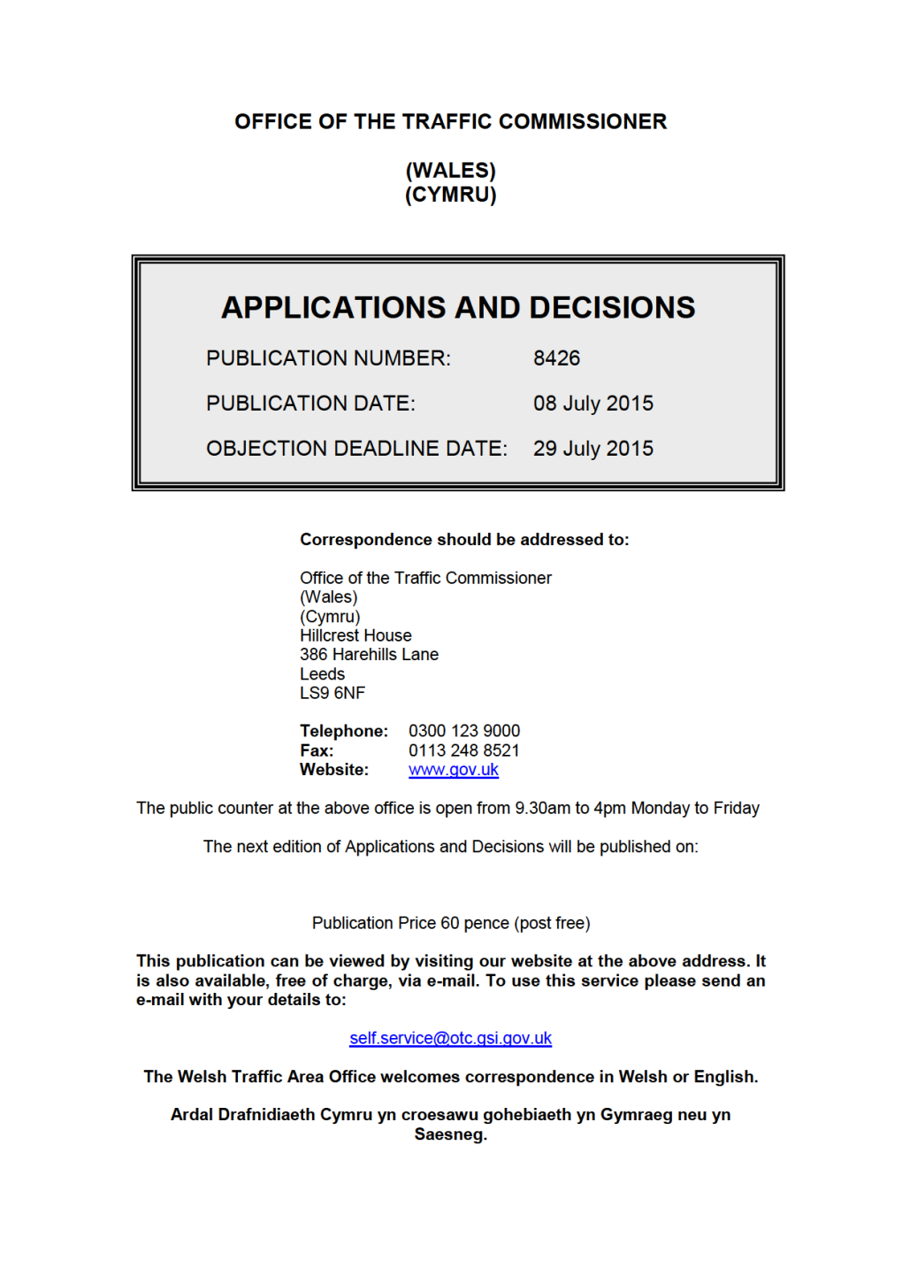 APPLICATIONS and DECISIONS 8 July 2015