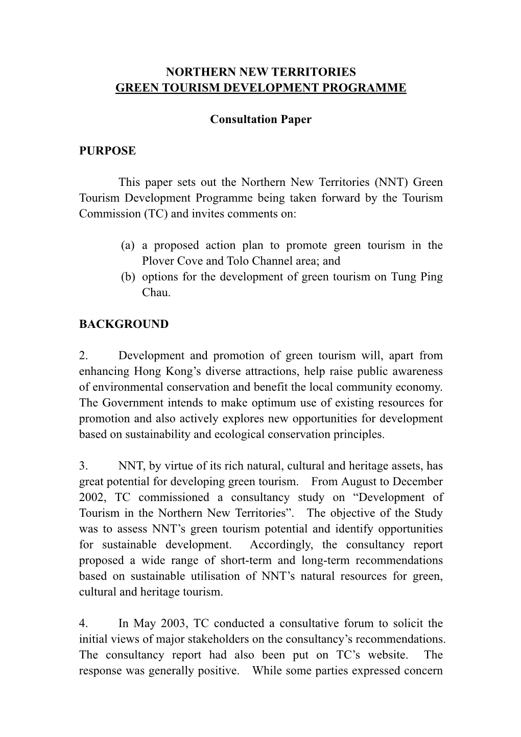 Northern New Territories Green Tourism Development Programme