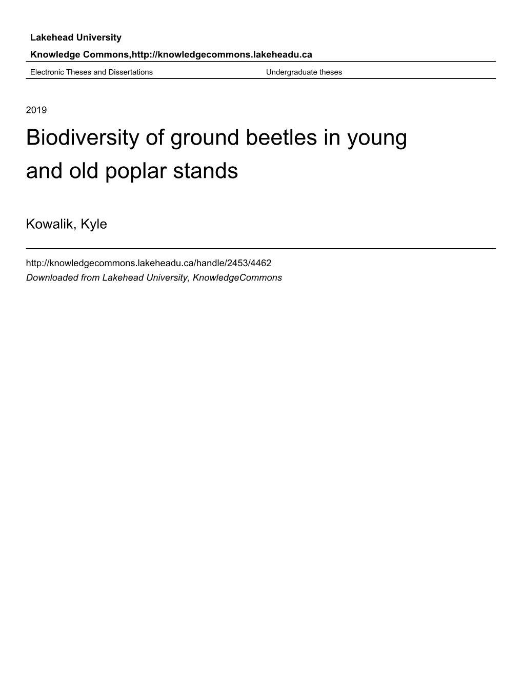 Biodiversity of Ground Beetles in Young and Old Poplar Stands