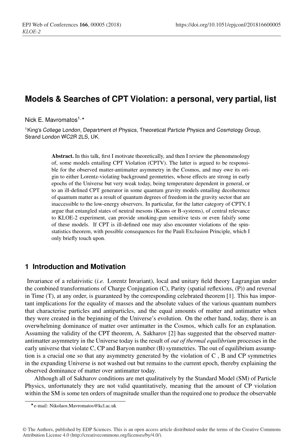 Searches of CPT Violation: a Personal, Very Partial, List