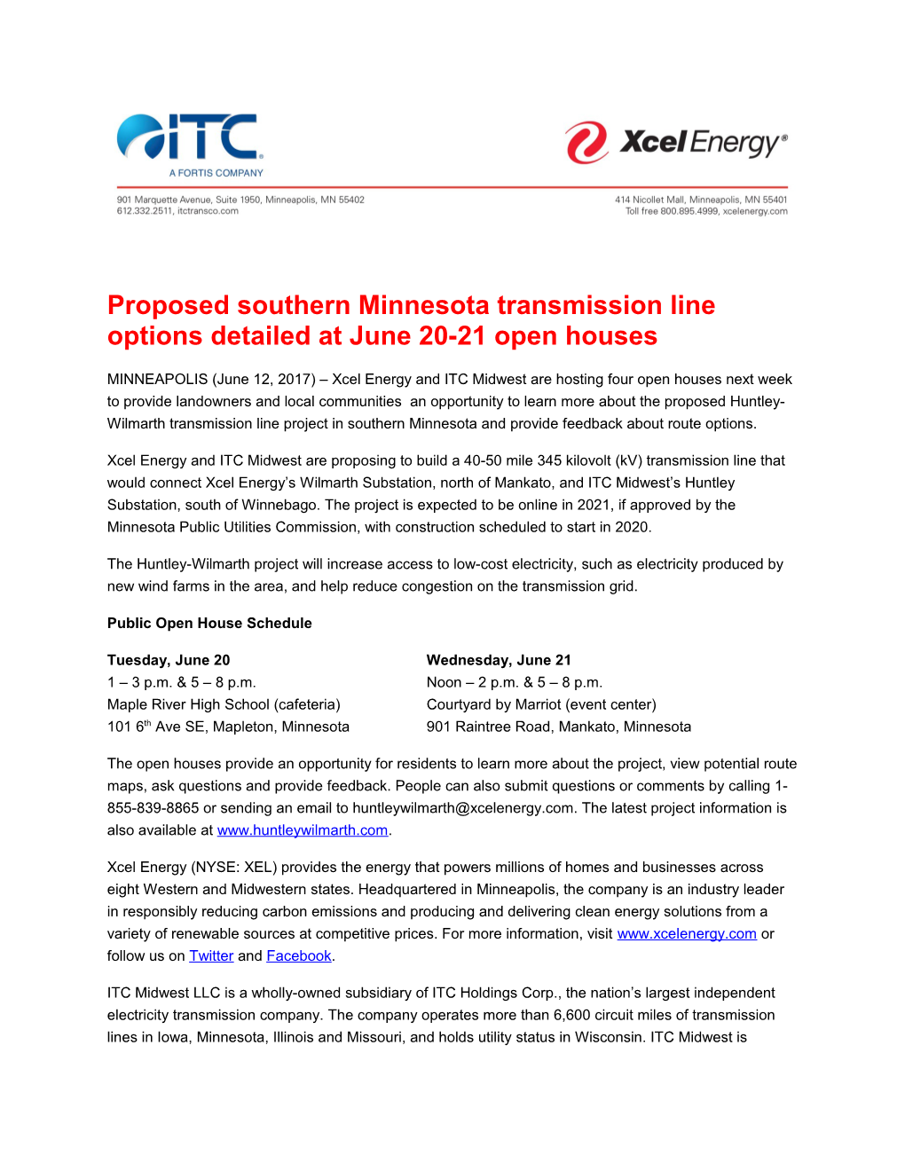 Proposed Southern Minnesota Transmission Line Options Detailed at June 20-21 Open Houses