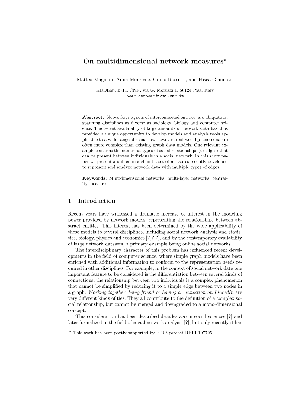 On Multidimensional Network Measures⋆