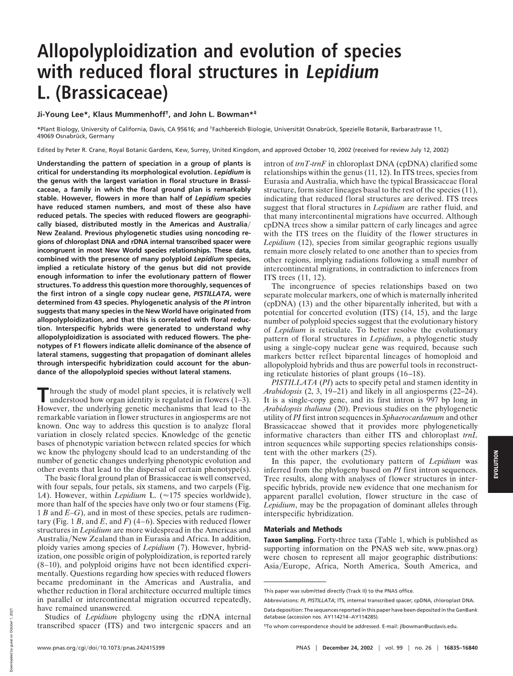 Allopolyploidization and Evolution of Species with Reduced Floral Structures in Lepidium L