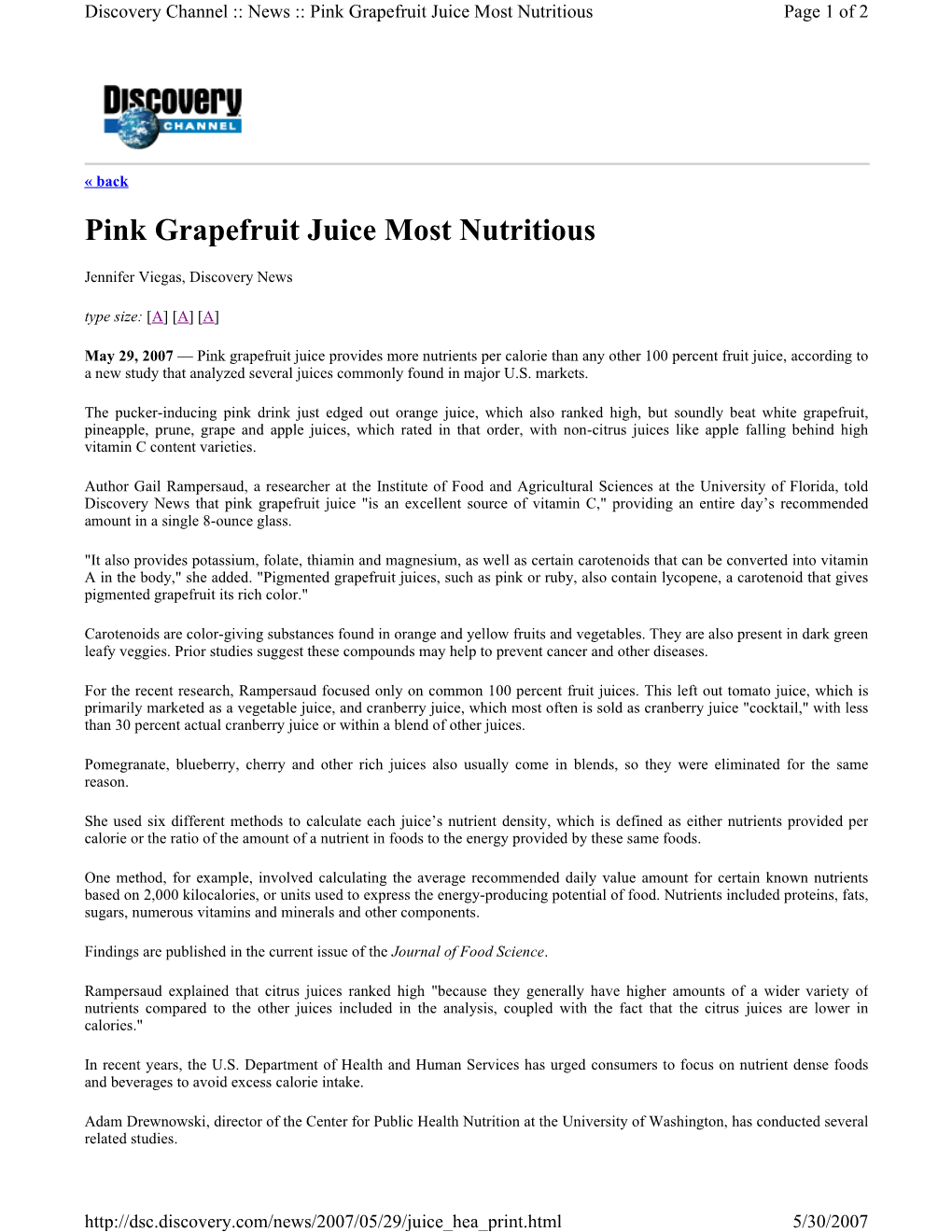 Pink Grapefruit Juice Most Nutritious Page 1 of 2