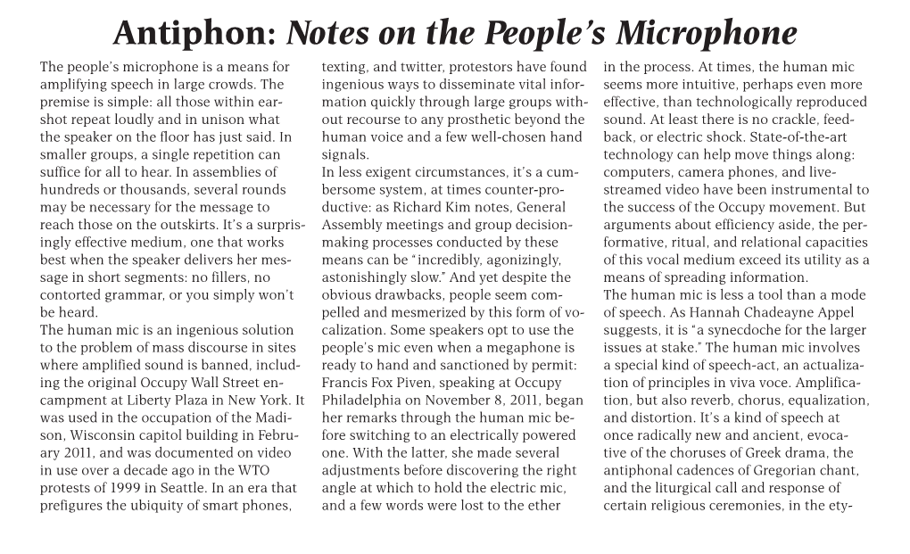 King: Antiphon: Notes on the People's Microphone