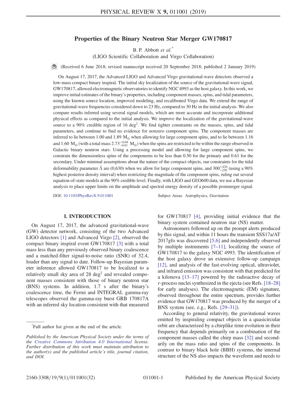 Properties of the Binary Neutron Star Merger GW170817