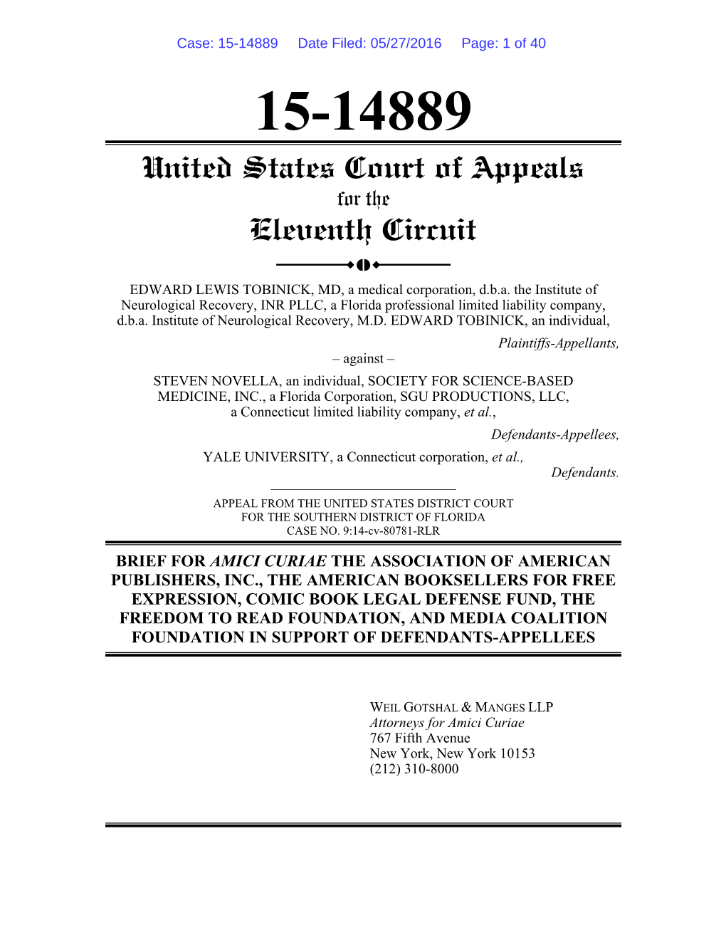 Amicus Brief Is Filed by the Association of American Publishers, Inc
