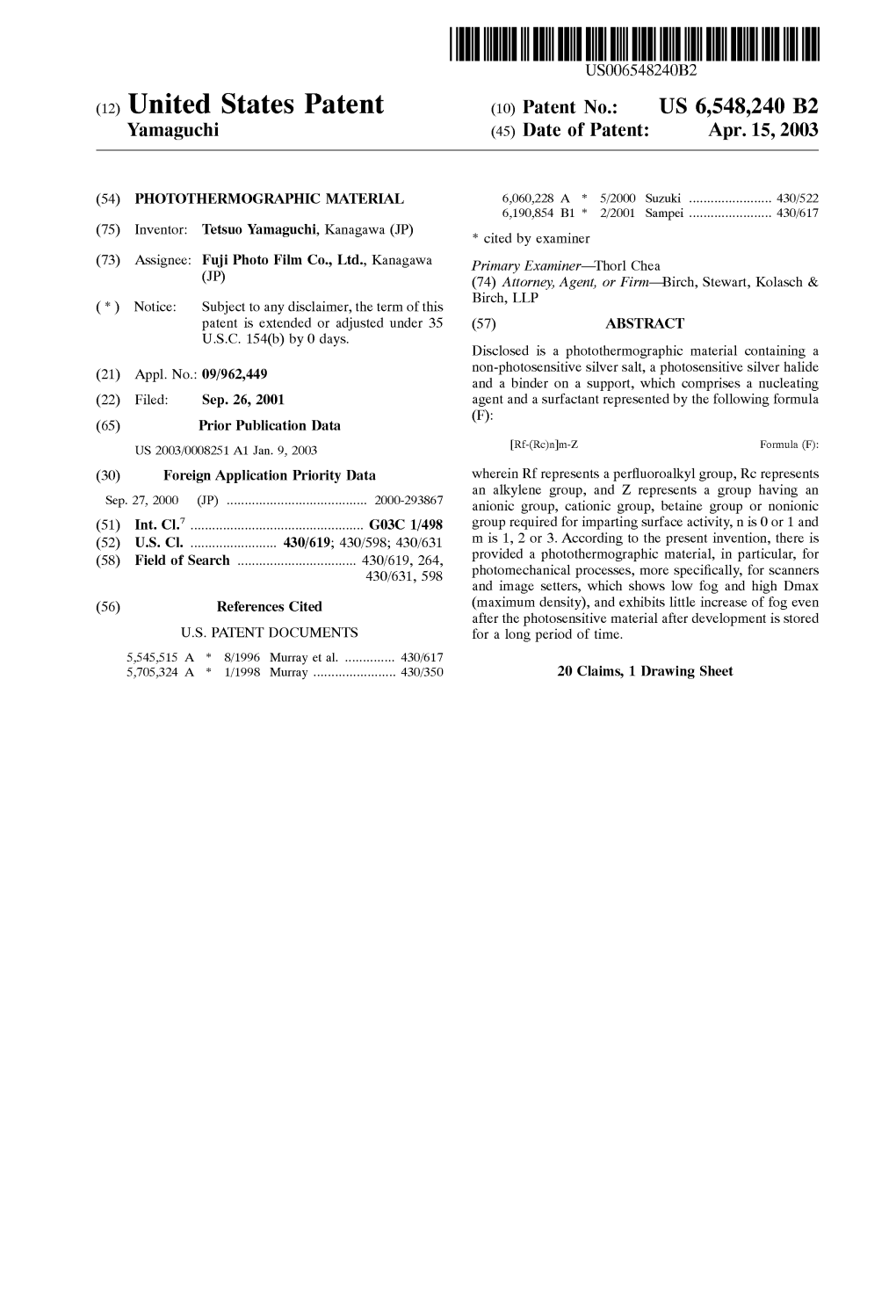 (12) United States Patent (10) Patent No.: US 6,548,240 B2 Yamaguchi (45) Date of Patent: Apr