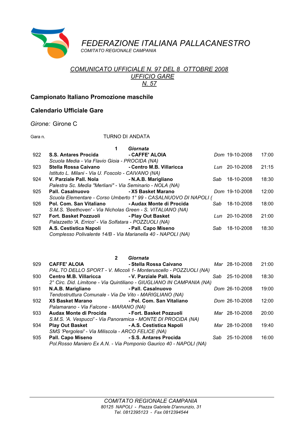 Federazione Italiana Pallacanestro Comitato Regionale Campania