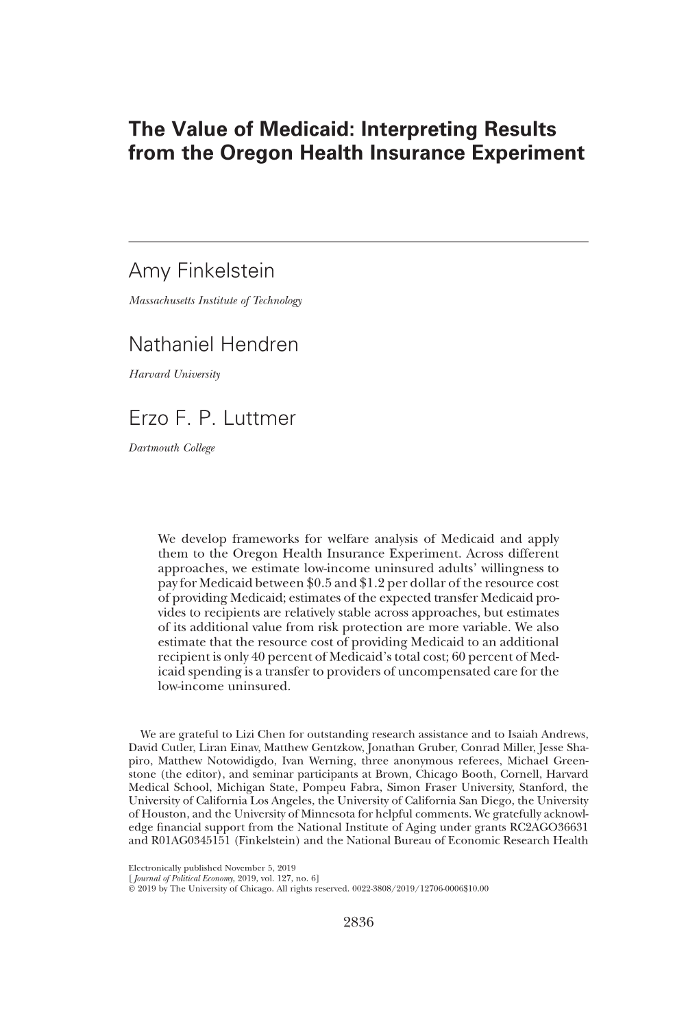 The Value of Medicaid: Interpreting Results from the Oregon Health Insurance Experiment