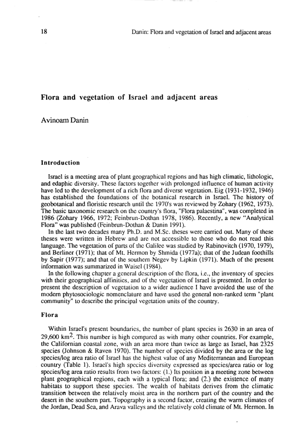 Flora and Vegetation of Israel and Adjacent Areas
