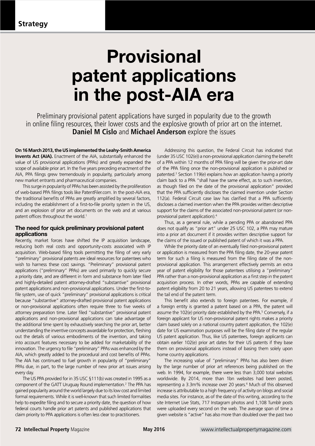 Provisional Patent Applications in the Post-AIA Era