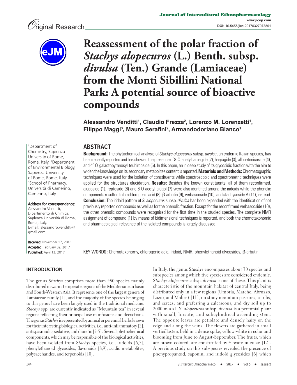 Lamiaceae) from the Monti Sibillini National Park: a Potential Source of Bioactive Compounds