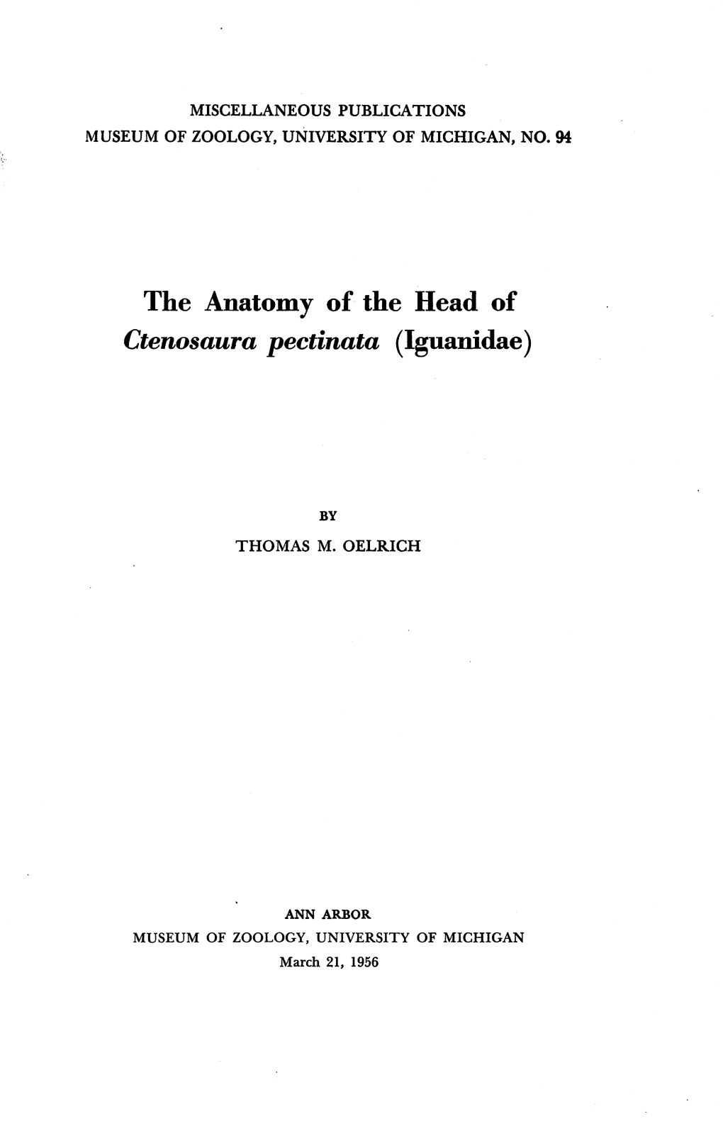 The Anatomy of the Head of Ctenosaura Pectinata (Iguanidae)