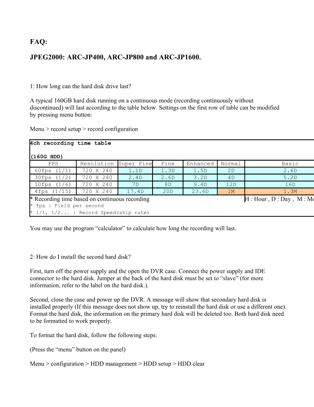 JPEG2000: ARC-JP400, ARC-JP800 and ARC-JP1600