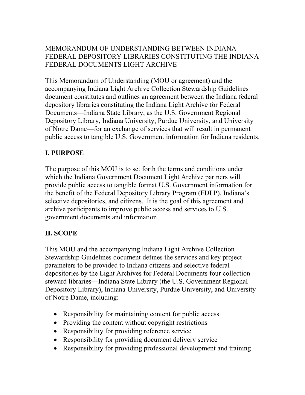 Memorandum of Understanding Between the United States Government Printing Office and Indiana