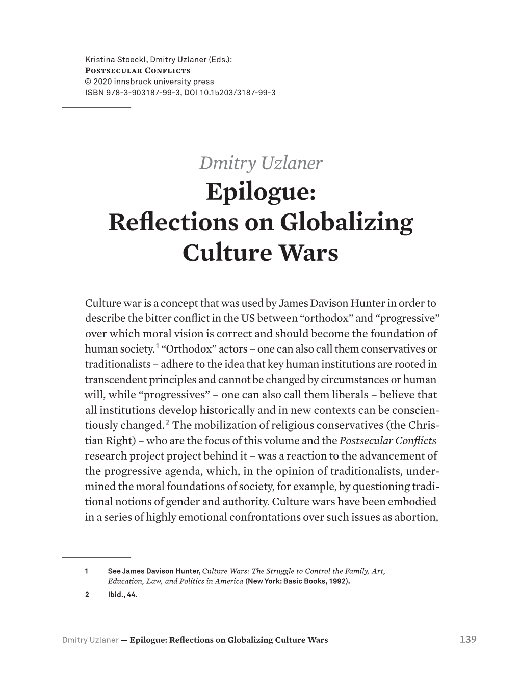 Epilogue: Reflections on Globalizing Culture Wars