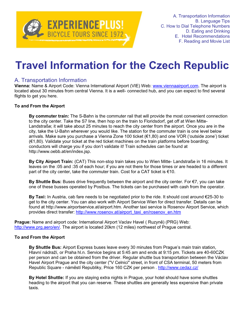 Travel Information for the Czech Republic