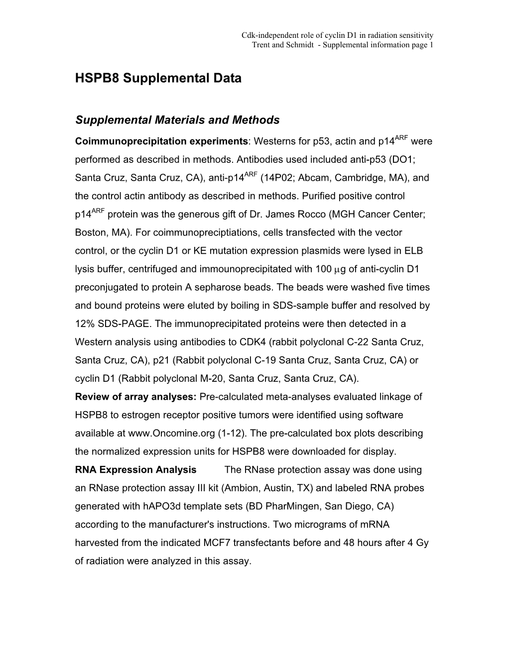 HSPB8 Supplemental Data