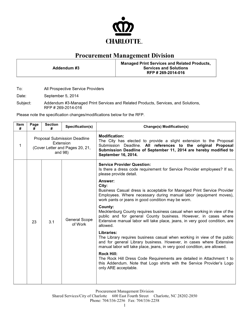 Citywide Managed Print Services Addendum 3