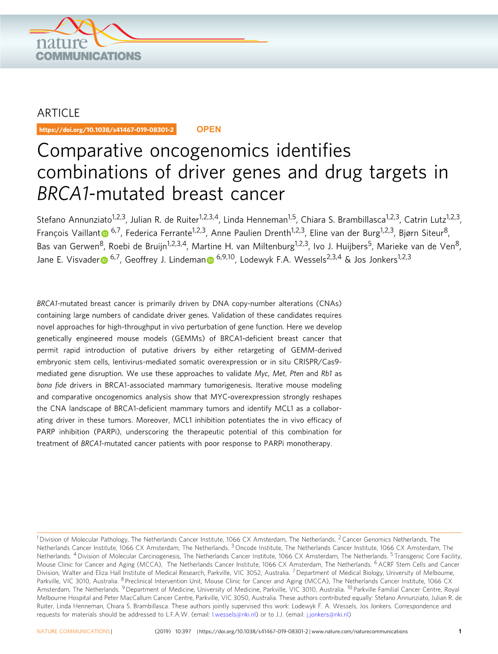 Comparative Oncogenomics Identifies Combinations of Driver Genes And