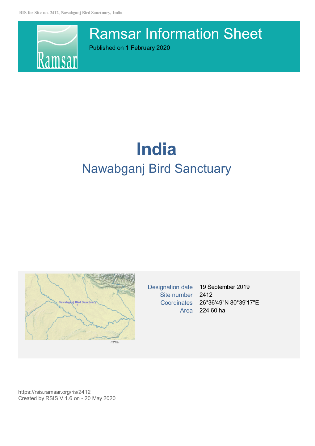 Ramsar Information Sheet Published on 1 February 2020