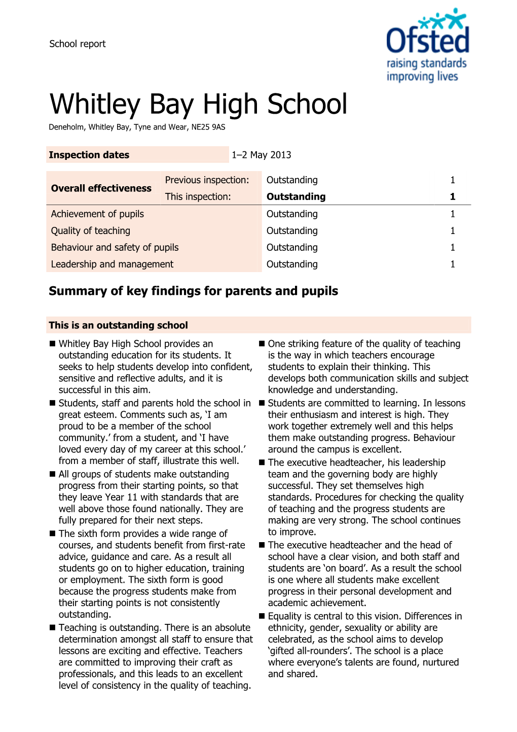 Whitley Bay High School Deneholm, Whitley Bay, Tyne and Wear, NE25 9AS