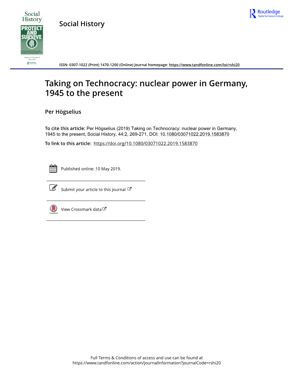 Nuclear Power in Germany, 1945 to the Present