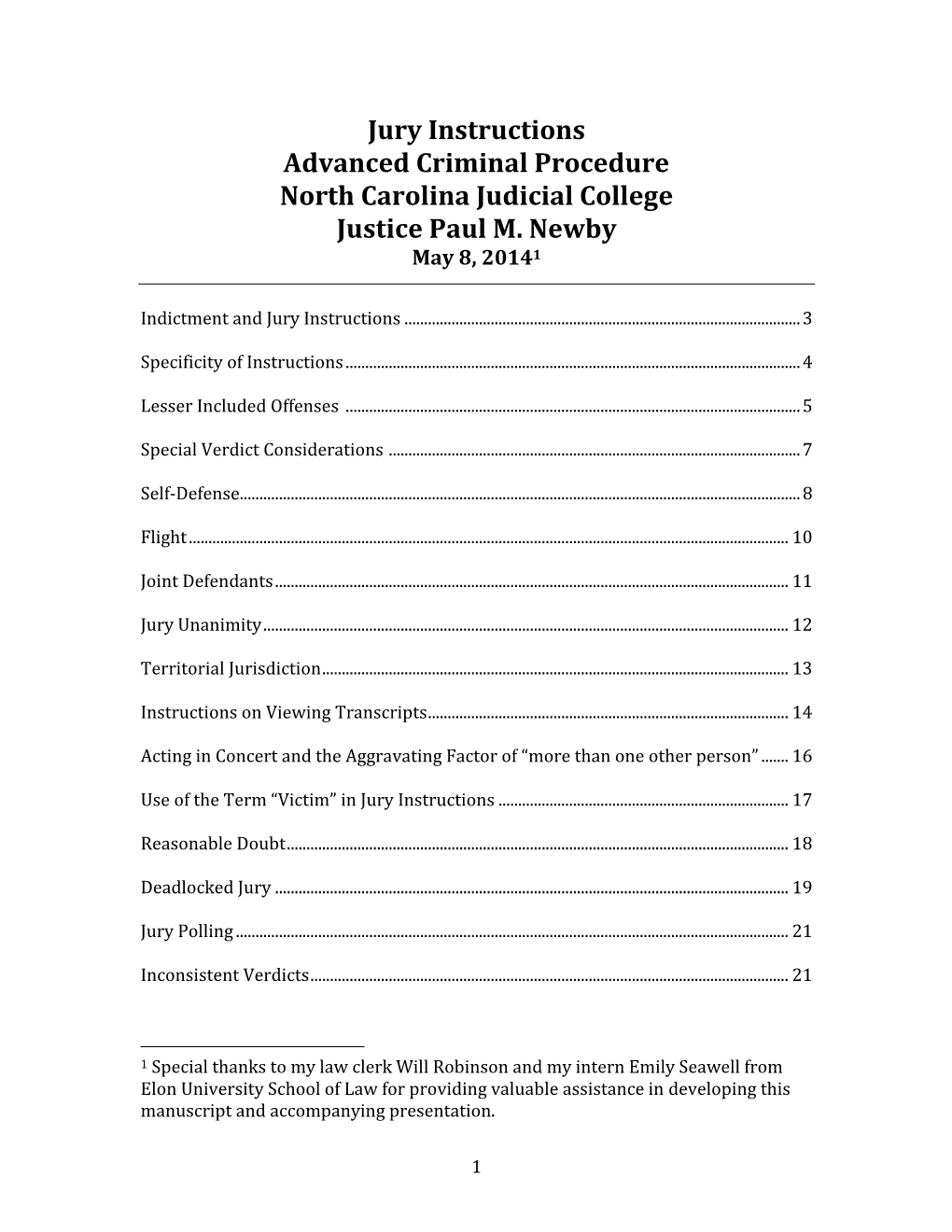 Jury Instructions Advanced Criminal Procedure North Carolina Judicial College Justice Paul M