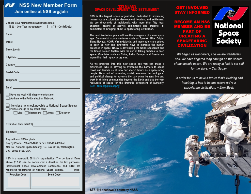 Nss Means Space Development and Settlement Get Involved Stay Informed Become an Nss Member and Be Part of Creating a Spacefaring