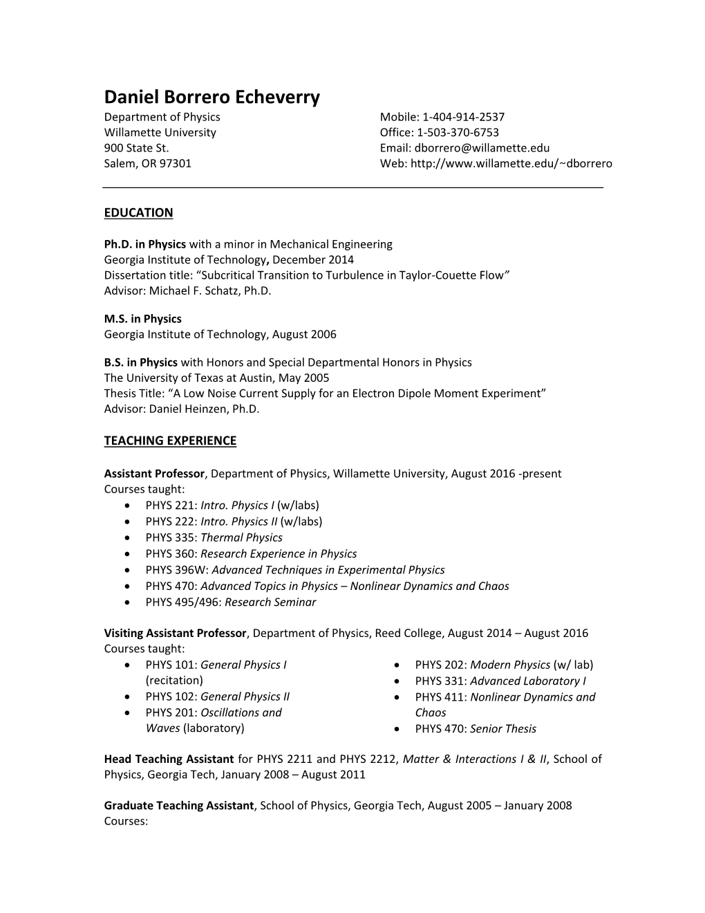 Curriculum Vitae Daniel Borrero Echeverry