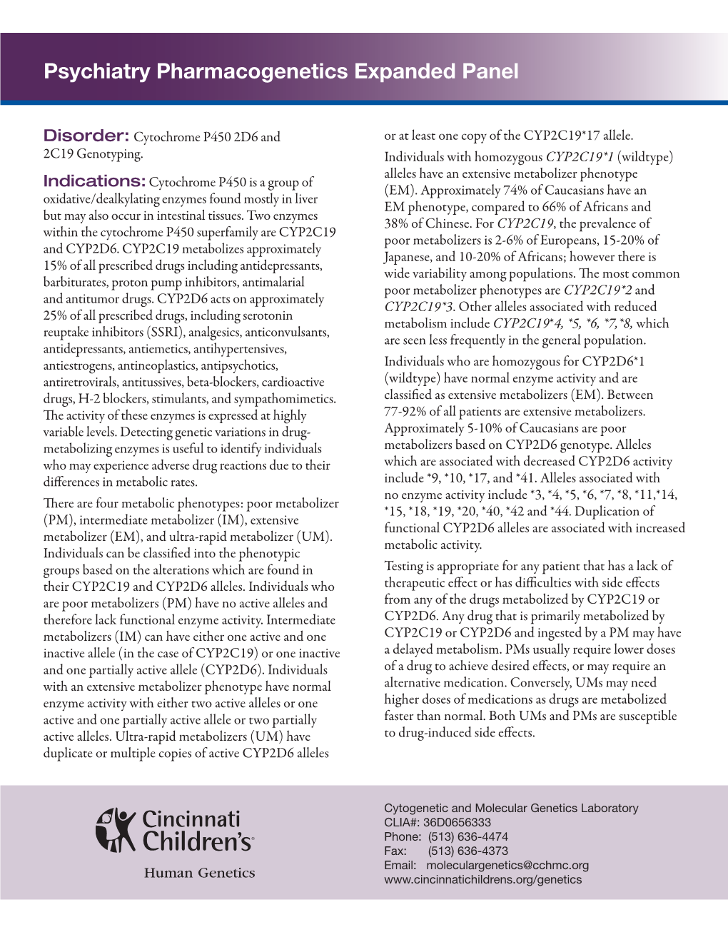 Psychiatry Pharmacogenetics Expanded Panel