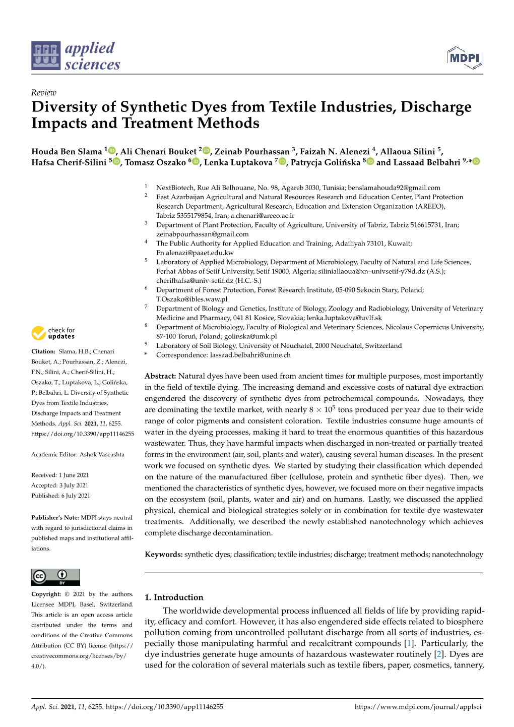 Diversity of Synthetic Dyes from Textile Industries, Discharge Impacts and Treatment Methods