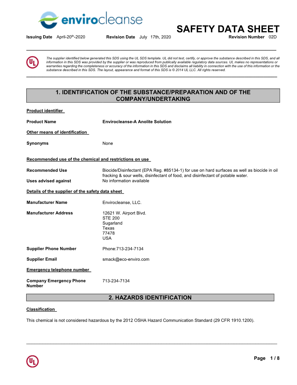 SDS Using the UL SDS Template