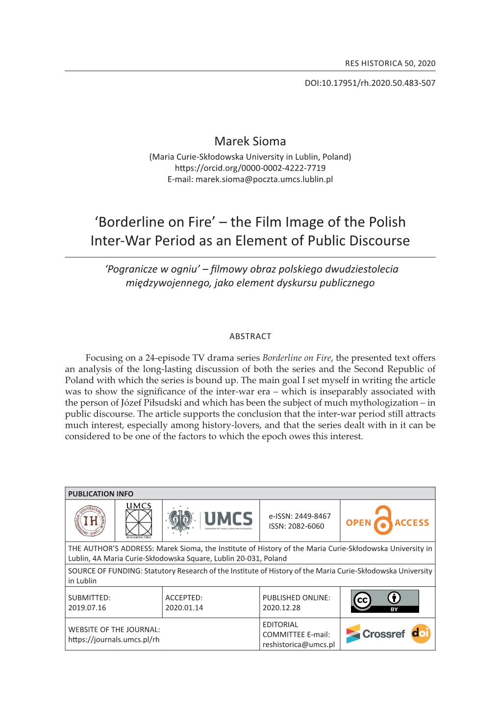 'Borderline on Fire' – the Film Image of the Polish Inter-War Period As An