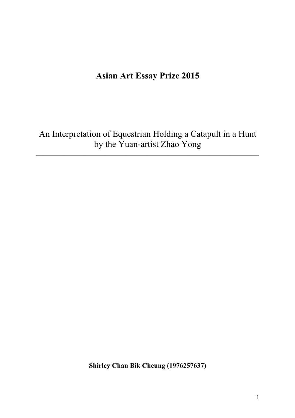 Asian Art Essay Prize 2015 an Interpretation of Equestrian Holding