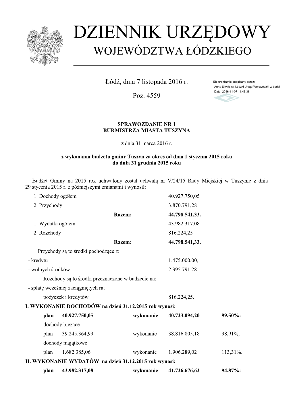 Sprawozdanie Nr 1 Z Dnia 31 Marca 2016 R