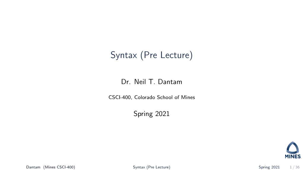 Syntax (Pre Lecture)