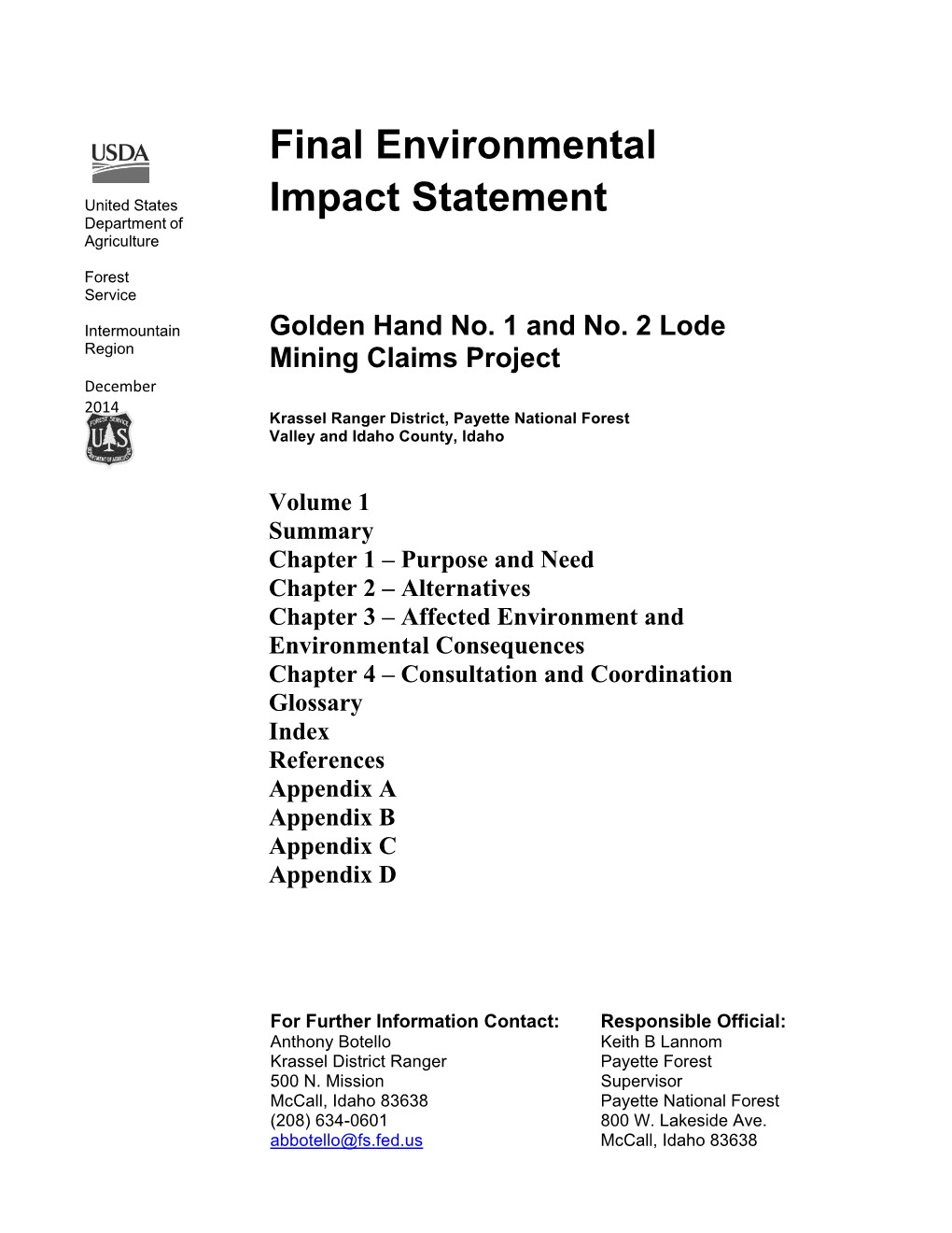 Golden Hand No. 1 and No. 2 Lode Mining Claims Project