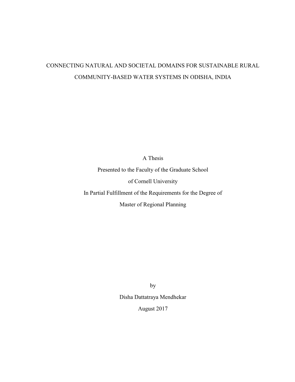 Thesis Presented to the Faculty of the Graduate School of Cornell University in Partial Fulfillment of the Requirements for the Degree Of