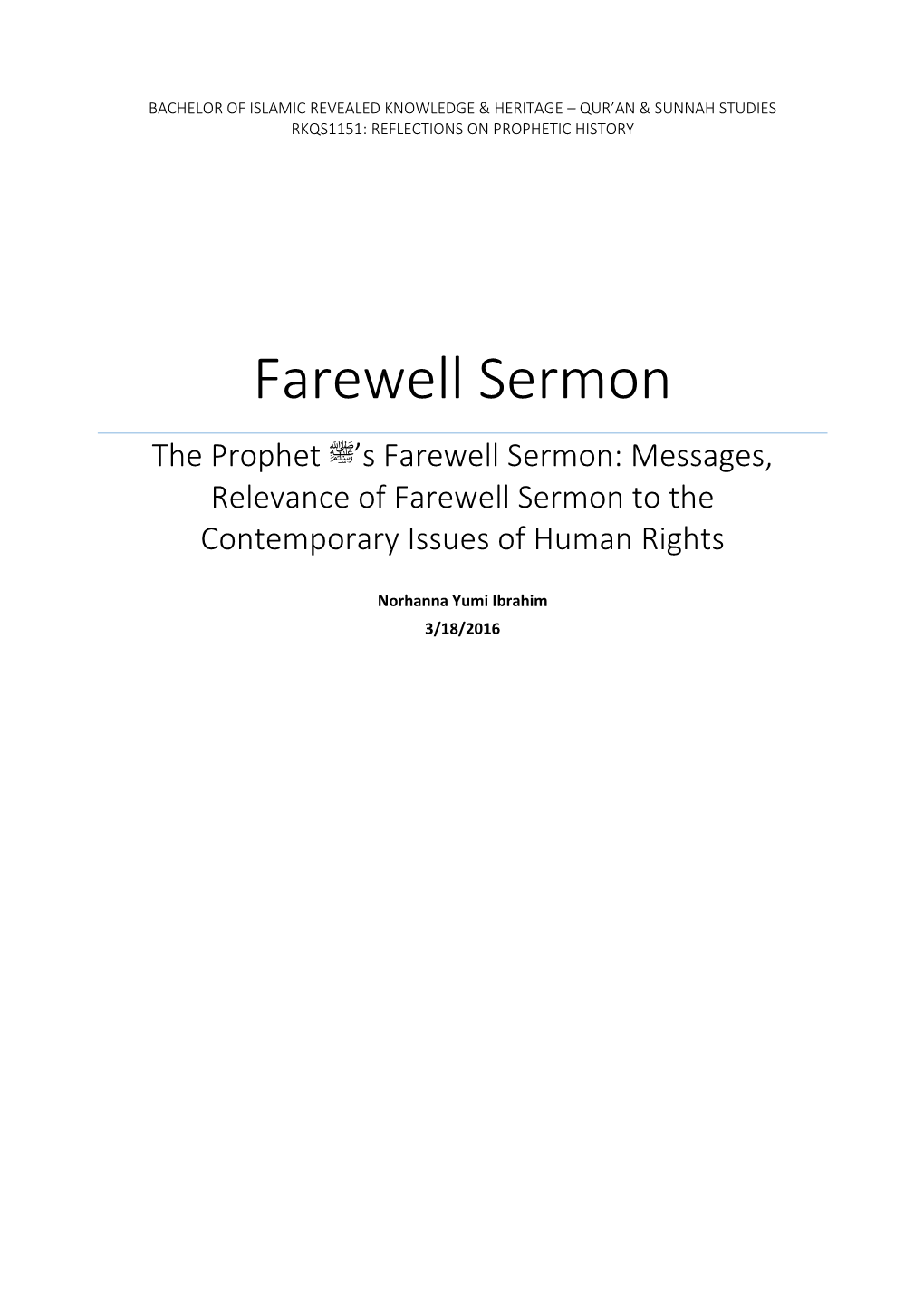 The Prophet ﷺ's Farewell Sermon