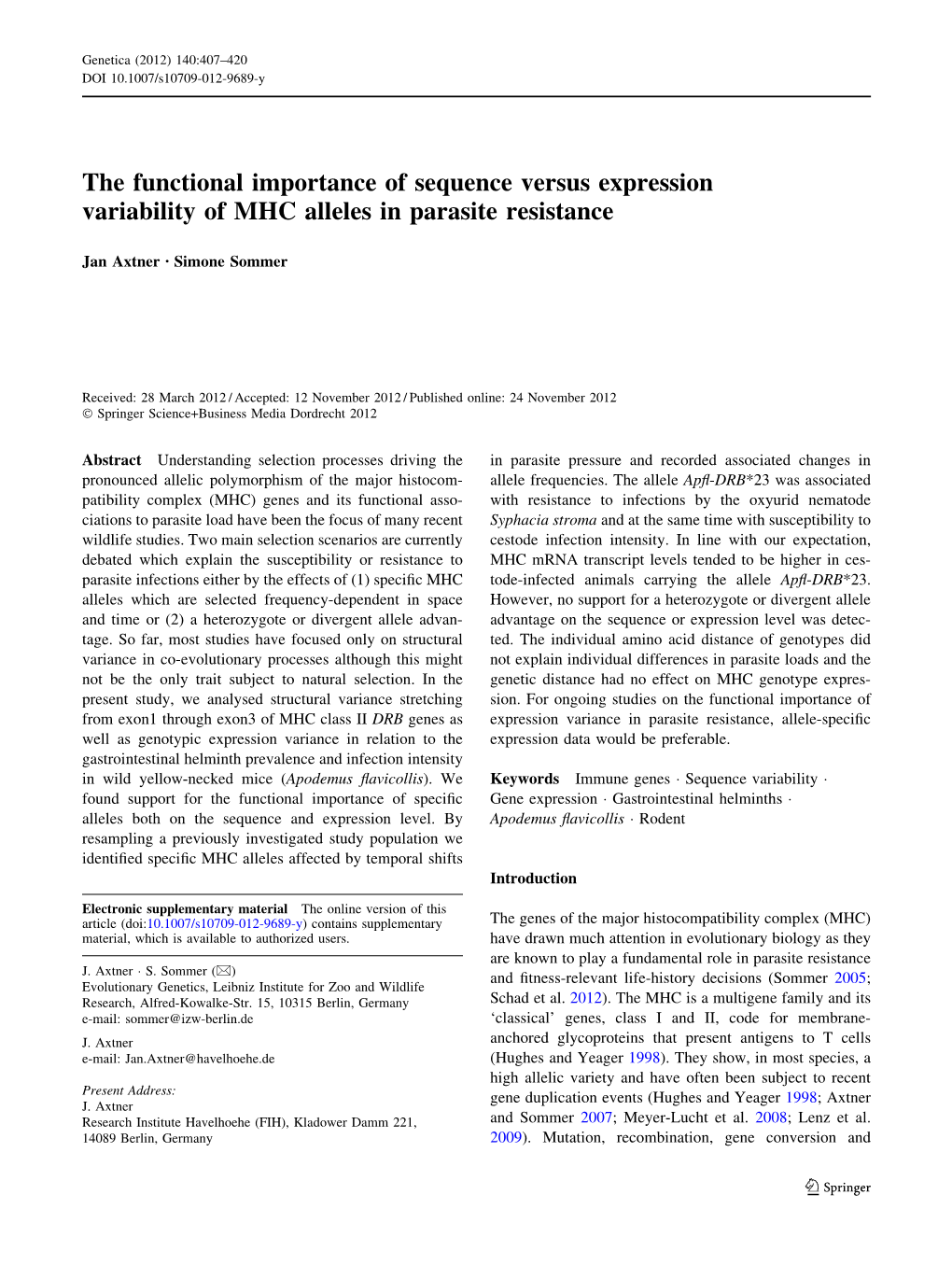 The Functional Importance of Sequence Versus Expression Variability of MHC Alleles in Parasite Resistance