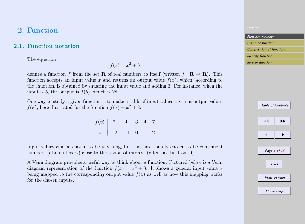 2. Function Function Function Notation Graph of Function 2.1