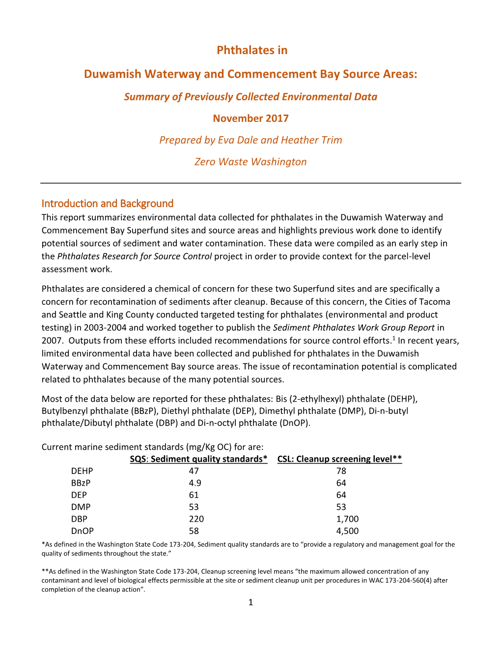 Phthalates in Duwamish Waterway and Commencement Bay Source