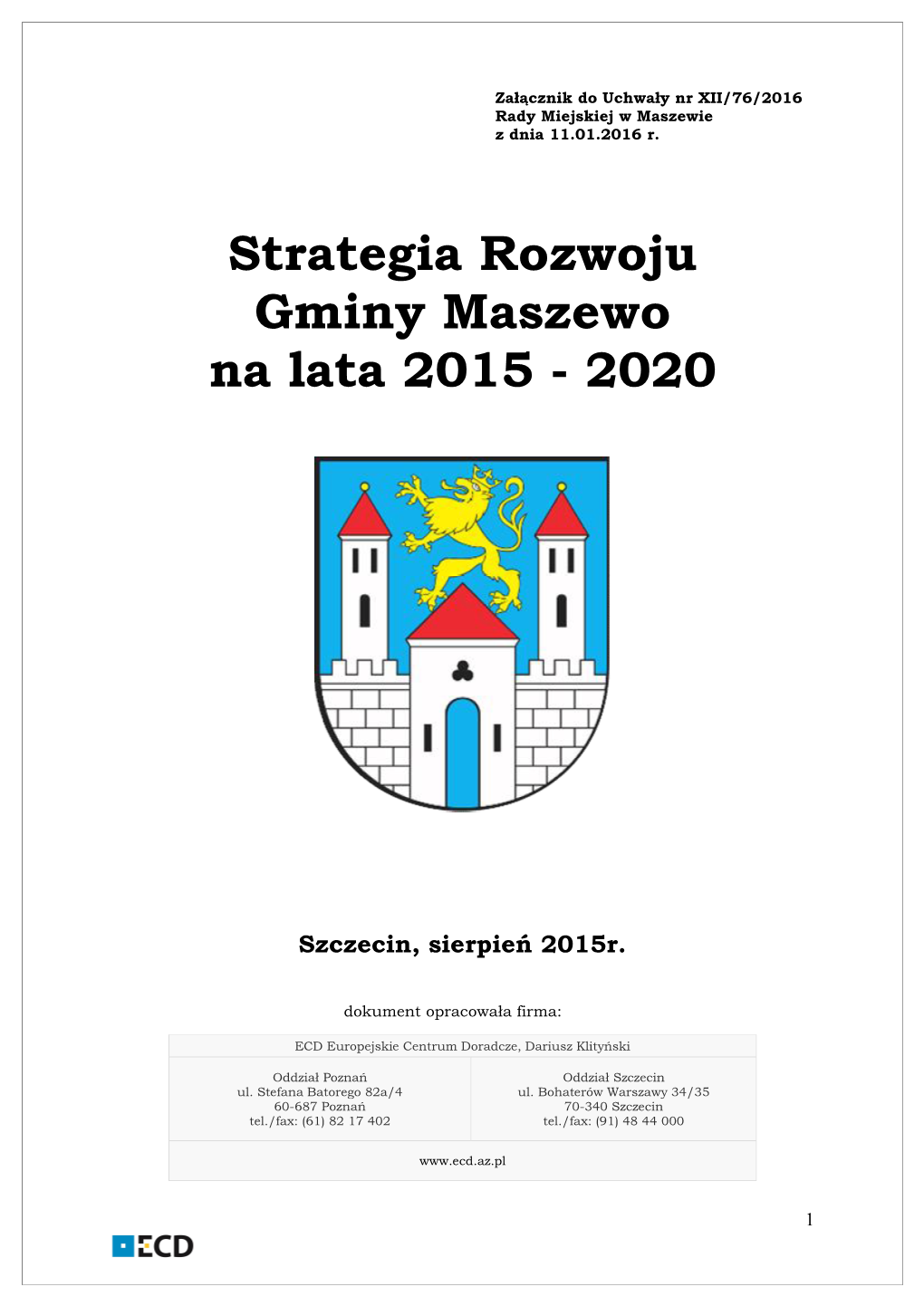 Strategia Rozwoju Gminy Maszewo Na Lata 2015 - 2020