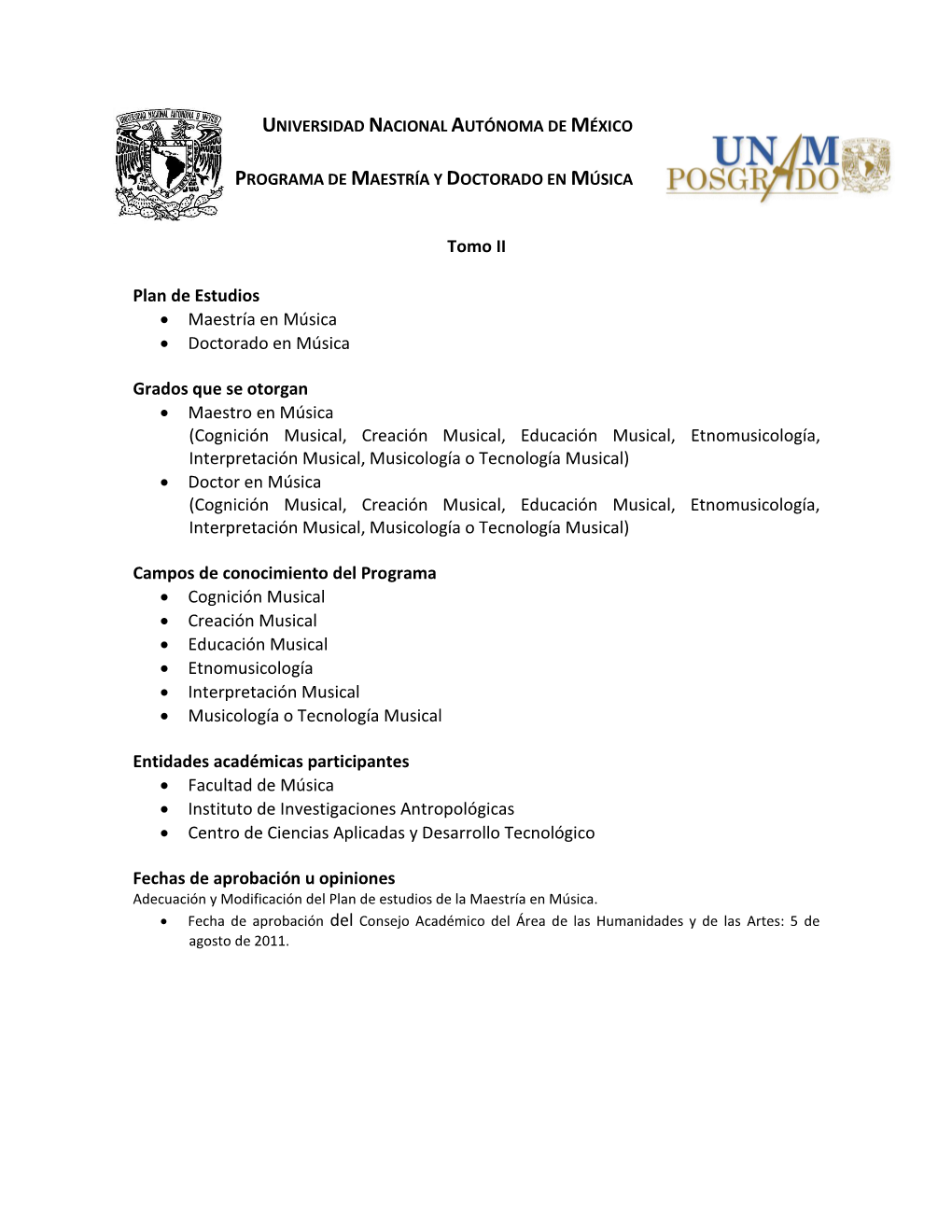 Tomo II Plan De Estudios • Maestría En Música • Doctorado En Música