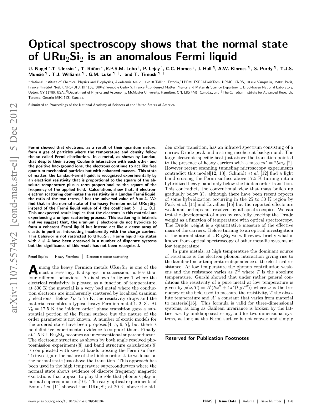 Optical Spectroscopy Shows That the Normal State of Uru2si2 Is an Anomalous Fermi Liquid U