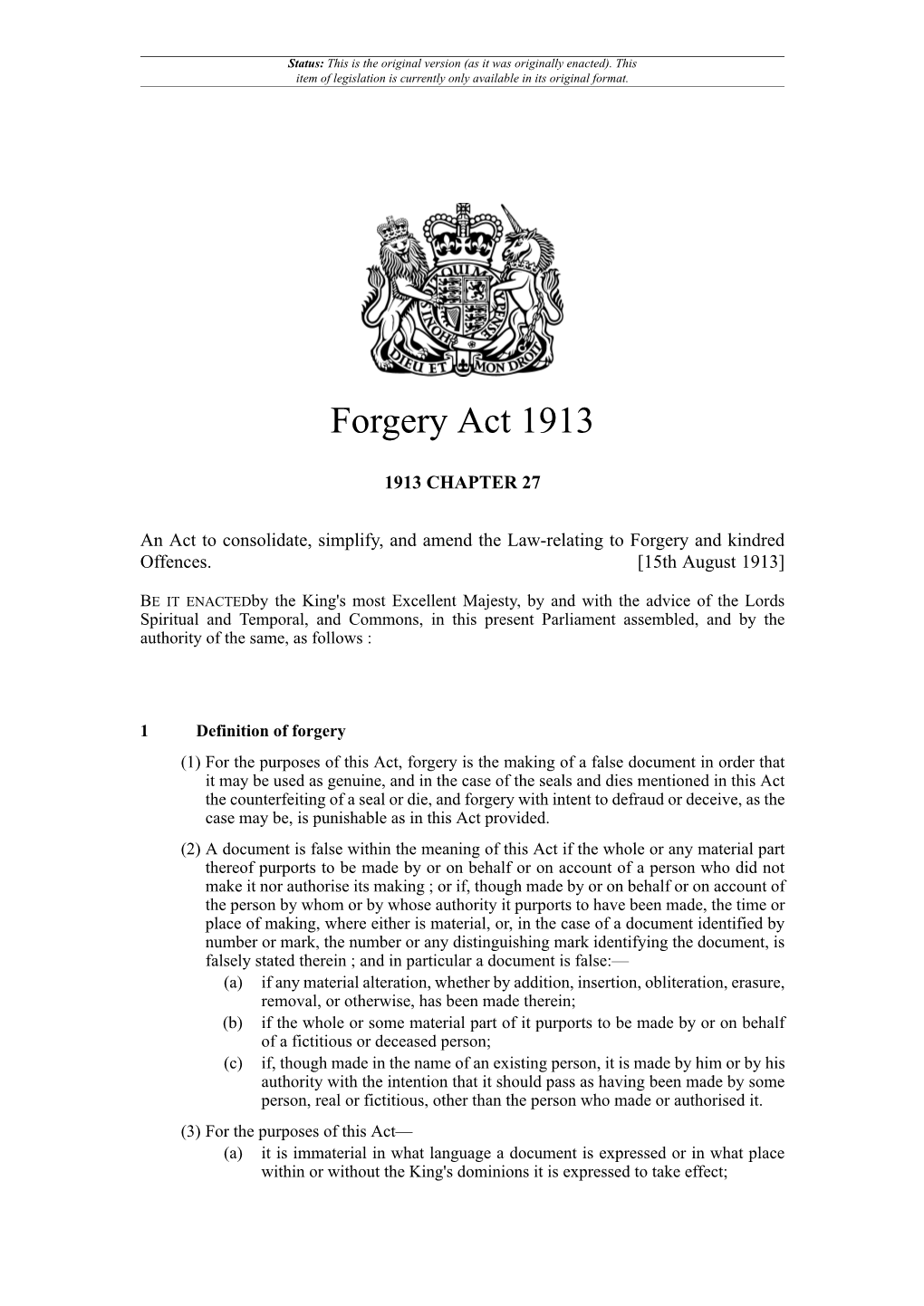 Forgery Act 1913